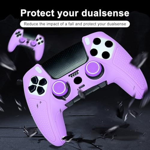 Purple Anti-Slip Controller Skin,Studded Edition Protective Silicone Cover Skin Grips Compatible with PS5 Edge Controller and 6 PCS Thumb Grips Caps. - color: Purple