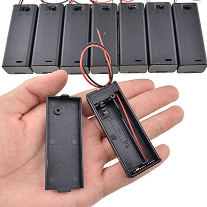 HAHIYO 1.5V AA Battery Holder Bundle with Wire Sturdy Cover Flexible Springs Contact Build-in Switch Batteries Black Case Easy Install 8 Pieces for Wall Clocks Ham Radio Kids Toys - style: 1AA-8P