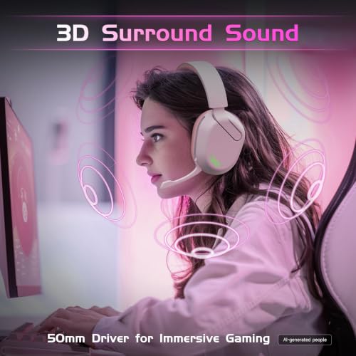 Gvyugke Wireless Gaming Headset for Xbox Series X/S, Xbox One, PS5, PC, Bluetooth 6.0 Gaming Headphones with Flip-to-Mute Noise-Canceling Mic, 70-Hour Playtime, Foldable, 3D Surround Sound - Pink - color: Pink