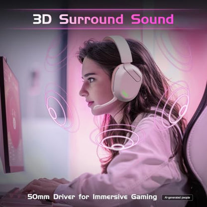 Gvyugke Wireless Gaming Headset for Xbox Series X/S, Xbox One, PS5, PC, Bluetooth 6.0 Gaming Headphones with Flip-to-Mute Noise-Canceling Mic, 70-Hour Playtime, Foldable, 3D Surround Sound - Pink - color: Pink