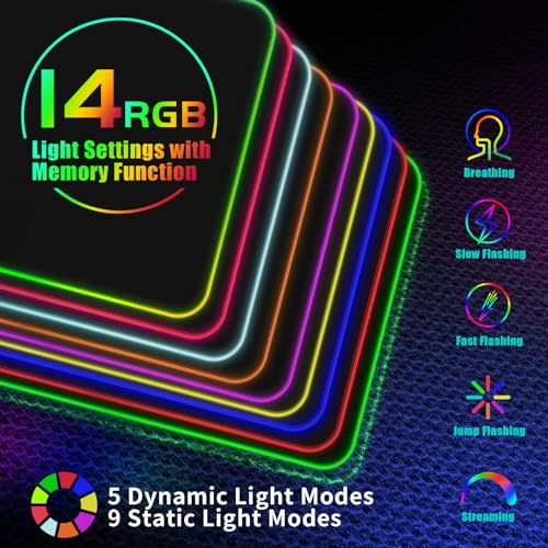 RGB Gaming Mouse Pad With 15W Wireless Charging, Extra Large LED Mousepad, 14 Light Modes, XXL Size, Ergonomic Computer Pad, Non-Slip Rubber Base for Laptop, Gifts for Gamer/Men