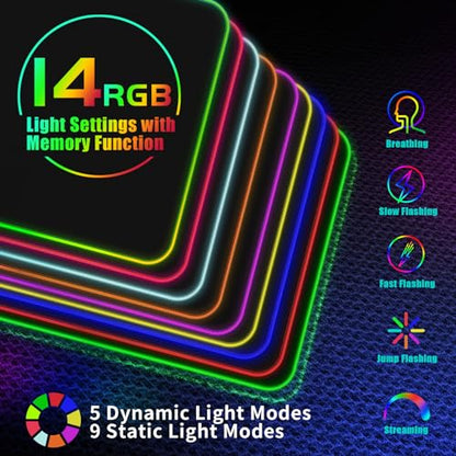 RGB Gaming Mouse Pad With 15W Wireless Charging, Extra Large LED Mousepad, 14 Light Modes, XXL Size, Ergonomic Computer Pad, Non-Slip Rubber Base for Laptop, Gifts for Gamer/Men