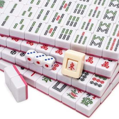 Yellow Mountain Imports Chinese Mahjong Set - “Rouge Harmony” - with 146 Medium Tiles, Red Vinyl Case, Wind Indicator and Dice - for Chinese Style Gameplay Only [胭红绽放 中式麻将] - color: Rose Red