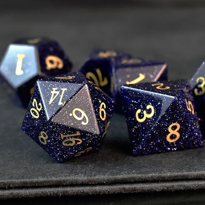 RULE DICE Quicksand Gemstone DND Dice, Dungeons and Dragons Dice Set 7PCS Polyhedral Gem Stone Dice Set D4 D6 D8 D10 D% D12 D20, RPG Dice D&D Accessories Dice Gift - color: A-stone-quicksand