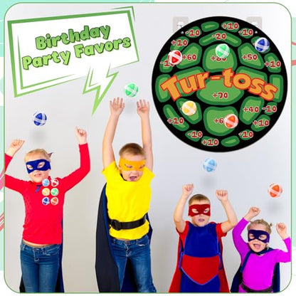 Poen Turtle Party Game Favors 24x24 Turtle Dart Board with 18 Sticky Balls Toys Pizza Favors Video Birthday Supplies Decoration Gift Under the Sea Party Game