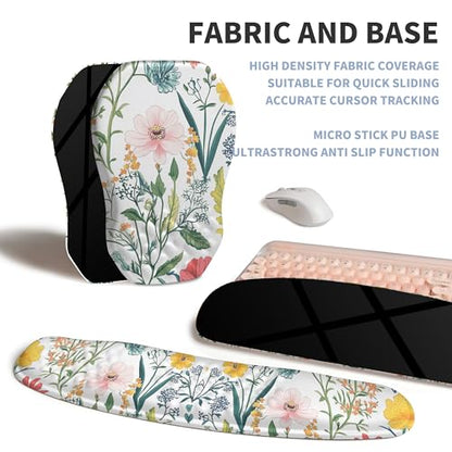2-in-1 Ergonomic Set, Wave Keyboard Wrist Rest and Massage Slope Mouse Pad Wrist Support, Rebound Memory Foam for Relieve Carpal Tunnel Syndrome and Wrist Pain (Pink Flowers) - color: Pink Flowers