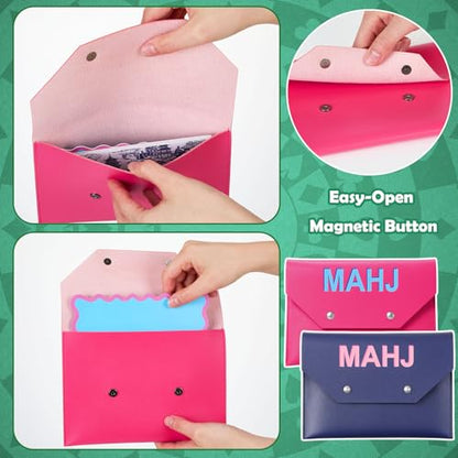 Leather Mahjong Card Holder Clutch Card Pouch Mahjong Accessory 8x6inch Protective Cover Case with Secure Closure Ideal Gift for Lover Playing Game Night(4 Pcs,Blue, Pink, Teal, Purple) - color: Blue, Pink, Teal, Purple