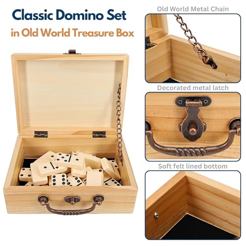 WE Games Double 9 Dominoes in Natural Wooden Treasure Box, Dominoes Set for Adults, Ivory Color Double Nine Domino, Classic Board Games, Tile Games - color: Natural