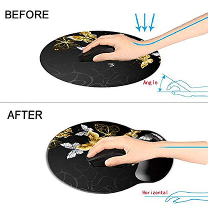 Memory Foam Wrist Support Mouse Pad Comfortable Padded Wrist Mousepads 9in X10in Desktop Notebook Mouse Mat (Silver Golden Butterfly Foam) - color: Silver Golden Butterfly foam