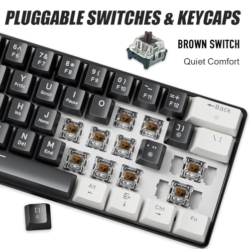 abucow 60% Mechanical Gaming Keyboard Brown Switch Wired Compact Keyboard Anti-Ghosting No-Conflict 61 Swappable keycaps Ergonomic Design for Windows/Mac (White-Black) - color: White-Black