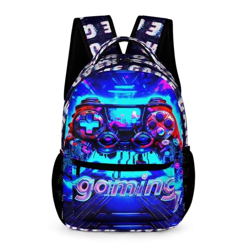 Gaming Print Backpack, 17 in Laptop Bookbag for Teens | All-over print design | 900D PU nylon | Tear & abrasion resistant | Premium feel | Vibrant | Built for heavy daily use - color: Color 1