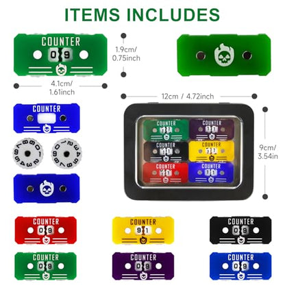 6PCS Life Counter Set with Metal Box, Health Tracker Life Counters Twin Digits for Magic Card Games Accessories D&D RPG CCG TCG Tabletop Board Games - color: A Color Matching-6pcs