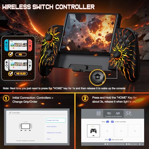 LIFUFUTEE Switch Controllers, Wireless Switch Pro Controller Replacement for Nintendo Switch Controller/OLED, Hall Effect One-Piece Joypad Controller with Programmable/Dual Vibration/Turbo/Wakeup - color: Black Rainbow, size: Switch 1 - 6.2"/7"