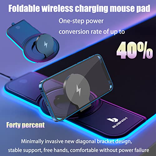 RGB Gaming Mousepad,Wireless Charging Desk Mat,15W Fast Charging | Extened Large Size,with Phone Holder,10 Lighting Modes For Office Mobile Phone Devices,Home & Office,31.5"X11.8"(Galaxy) - color: Galaxy