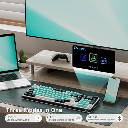 RK ROYAL KLUDGE S98 Wireless Mechanical Keyboard w/Smart Display & Knob | 96% RGB Wireless Gaming Keyboard BT/2.4G/USB-C, Hot Swappable Custom Keyboards, Creamy Sound Silent Computer Keyboard - color: Turquoise Green, size: Linear Silent Switch