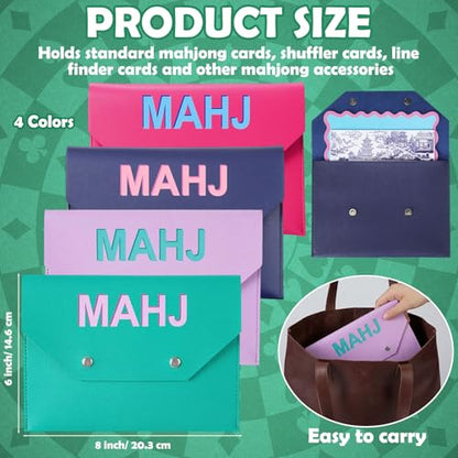 Leather Mahjong Card Holder Clutch Card Pouch Mahjong Accessory 8x6inch Protective Cover Case with Secure Closure Ideal Gift for Lover Playing Game Night(4 Pcs,Blue, Pink, Teal, Purple) - color: Blue, Pink, Teal, Purple