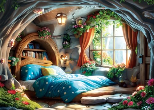 Jigsaw Puzzle for Adults, 1000 Pieces, Room with Poster, Fits Perfectly Between Them, Letters on the Back, Dust-free, Gift for Elderly (70 x 50 cm) - color: Room