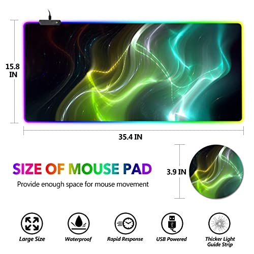 AIMSA Large Gaming Mouse Pad RGB, Keyboard Led Mousepad Extended 35.4 x 15.8 inch Non-Slip Rubber Base with 14 Lighting Modes, Big Desk Mat Waterproof, Cool Aurora - color: Cool Aurora