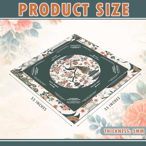 Foilswirl 1 Pcs Mahjong Table Mat Floral Peacock, 33" x 33" Green Chinoiserie Peacock Mahjong Mat Non-Slip Noise Reduction Carrying Bag for Poker Board Card Games Dominoes, Ships Rolled(Luxurious) - style: Luxurious