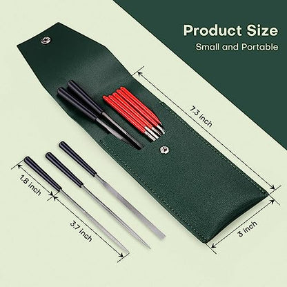 5pcs Mini Diamond Needle Files and 5pcs Mini Steel Needle Files,Packed in Synthetic Leather Case,for high Precision Sanding Work on Wood,Plastic,Metal and Jewelry Carving - color: Red and Black