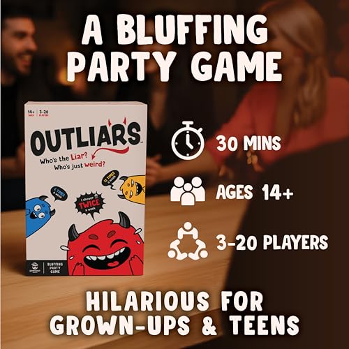 CONFIDENT? Outliars Party Game - Hilarious Game of Deception, Secrets & Lying, Family Fun Board Game for Teens & Adults, Ages 14+, 3-20 Players, 20 Minute Playtime | Hilarious Game of Deception, Secrets & Lying, Family Fun for Kids & Adults, Ages 14+, 3-2