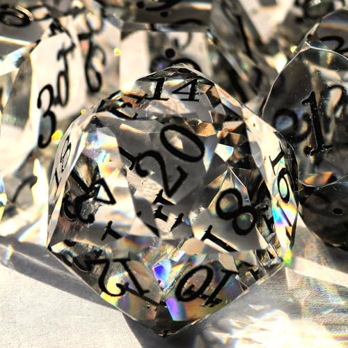 Crystal Multifaceted Polyhedral Dice Set 7 PCS for DND, RPG Tabletop Gaming, Collectors | Tinbox Packing, Gemstone Effect Dice (Crystal Clear) - color: Crystal Clear