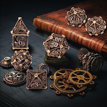 DND Metal Dice Set, UBEUCK 7PCS Gear Metal DND Dice Set for Dungeons & Dragons Board Games Boxes(Bronze Gear) - color: Bronze Gear