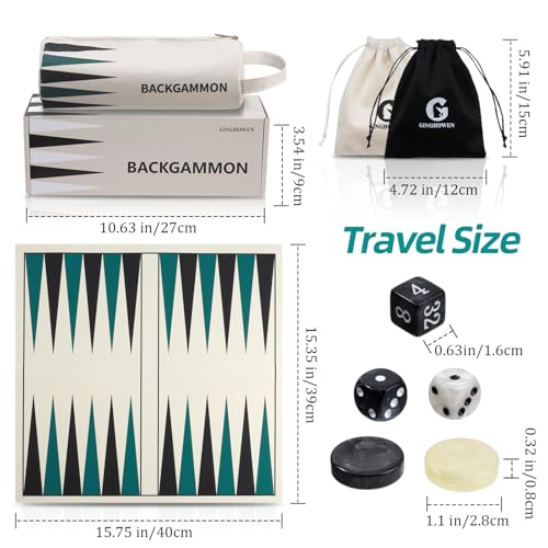15.75 Inch Backgammon Set, Premium Silicone Backgammon Classic Board Games for 2 Players, Foldable Travel Backgammon Portable Game Set with Carrying Storage Bag (Green) - color: Green