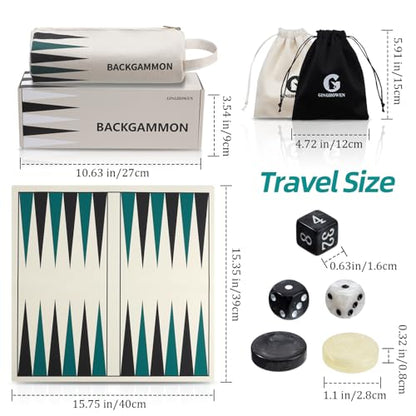 15.75 Inch Backgammon Set, Premium Silicone Backgammon Classic Board Games for 2 Players, Foldable Travel Backgammon Portable Game Set with Carrying Storage Bag (Green) - color: Green