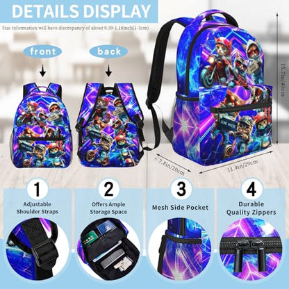 Cat Backpack for Kids Cute DJ Cat with Sunglasses School Backpack Funny Motorcycle Animal Bookbag For Boys Girls Children Elementary Middle School Travel Back Pack - color: Cat