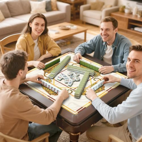 Golden Leopard Mahjong Mat for Table, 31.5 * 31.5in Anti Slip American Mahjong Mats, Noise Reduction, Neoprene Mah Jongg Mat, Mahjong Supply Gift for Poker Board Tile Games Table Mats, Tiger - color: Tiger