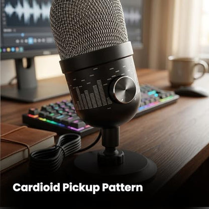Gearlux USB Condenser Microphone | Cardioid Streaming & Podcast Mic | Plug-and-Play | One-Tap Mute with Stand