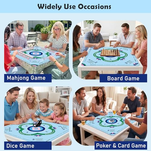 Mahjong Mat Set, Anti-Slip Noise Reduction Gaming Mat for American Mahjong, 32.28x32.28 Inch Waterproof Game Table Cover Kit with Carrying Bag, Mahjong Tile Shuffler Cards & Dice & Card Line Finder