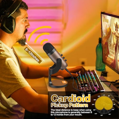 ZealSound Podcast Microphone for PC, Noise Cancellation USB Mic with Gain, Volume Adjustment & Mute Button, Monitoring & Echo, for YouTube, TikTok, Podcasting, Streaming, iPhone, iPad, Android, Mac - color: Gold