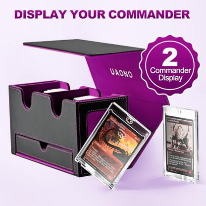 UAONO 3-in-1 MTG Commander Deck Box, Black Purple | 2 Magnetic Card Holders & 1 Dice Tray, Fits 200 Double Sleeved, Card Organizer Compatible with Magic the Gathering - color: Black&Purple