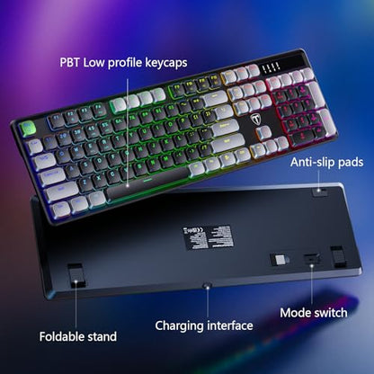 RisoPhy Wireless Mechanical Keyboard Gaming, Low Profile Bluetooth/ 2.4G/ USB-C/Keyboard with Smooth Red Switches, RGB Light up Backlight Rechargeable Clicky Keyboard for Computer PC Mac Gamer
