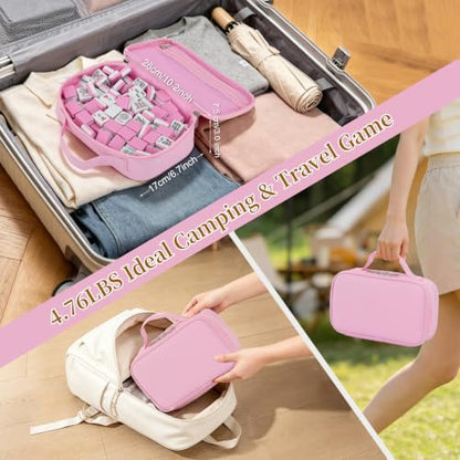 Mini American Mahjong Set - 1.18 Inch Mahjong Tile Set Complete Mahjong Cards 2026 Portable Travel Mahjong Game Set Family Tile Game for Adults- with Pink Tile Bag