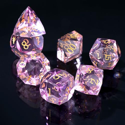 Resin DND Dice Set, 7 Pieces Handmade Sharp Edge Polyhedral Dice for Role Playing Game, Dice Accessory for D&D RPG Players and Starters d4 d6 d8 d10 d12 d20 with Gift Box (Purple) - color: Purple