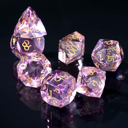 Resin DND Dice Set, 7 Pieces Handmade Sharp Edge Polyhedral Dice for Role Playing Game, Dice Accessory for D&D RPG Players and Starters d4 d6 d8 d10 d12 d20 with Gift Box (Purple) - color: Purple