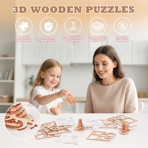 3D Wooden Puzzles for Kids, 8 Pcs Animal Assembly Model Wood Arts and Craft Puzzles Set, No-Glue DIY Delicate Pendant STEM Toys for Boys Girls Ages 6+, Educational Birthday Gift, Party Favors - style: 3D-Birds