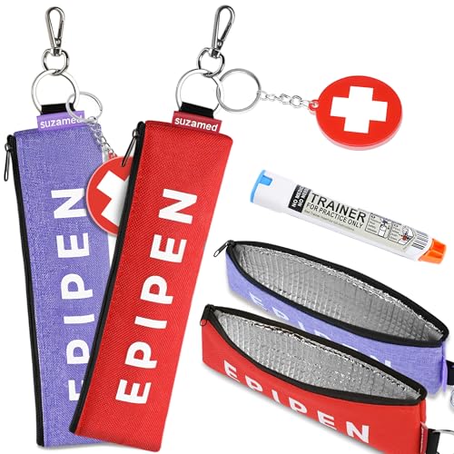 Portable EpiPen Carry Case, Insulated Emergency Medical Bag Maintain Med effectiveness, Fits 1 EpiPen, Asthma Inhaler, Auvi-Q, Allergy Medication, Travel EpiPen Holder for Adults or Kids (Purple+Red) - color: Purple+Red