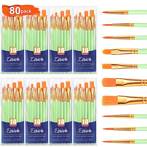 ESRICH Paint Brushes Set, 8 Packs 80 Pcs Acrylic Paint Brush Set, Acrylic Oil Watercolor, Face Nail Art, Miniature Detailing, Rock Painting, Painting Artist Professional Kits(Green) ﻿ - color: Green, size: 80