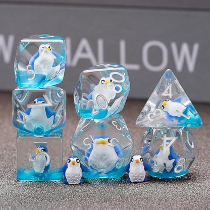 Polyhedral D&D Dice Penguin Dice,Resin Penguin DND Dice Set for Dungeons and Dragons MTG RPG Board Games - color: Penguin2