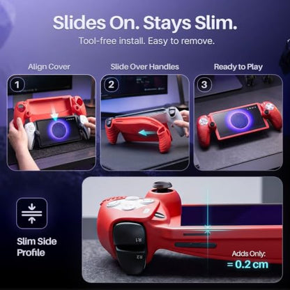TNP Red Silicone Case Cover Skin Compatible with PlayStation Portal | Protective soft-grip shell for steadier handheld play; 1 flexible cover only, console and thumb grips not included - color: Red