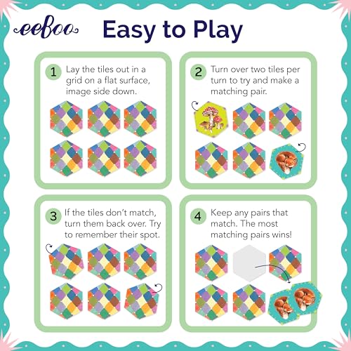eeBoo Life in a Meadow Memory & Matching Game, Ages 3+, 1-4 Players | Introduces woodland flora & fauna. Sharpens recognition, concentration & memory skills. Includes 48 hexagonal tiles, 24 pairs - style: Life in a Meadow