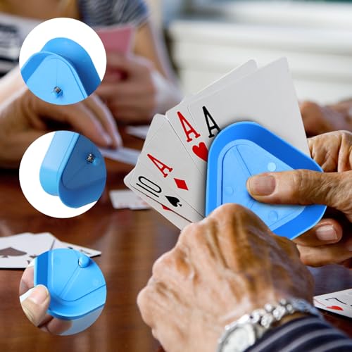 4 Pcs Triangle Shaped Hands Playing Card Game Holder, 4 Colors Hands Free Triangle Shaped Poker Tray for Groups Who Like to Play Cards Hands Card Stand Holder