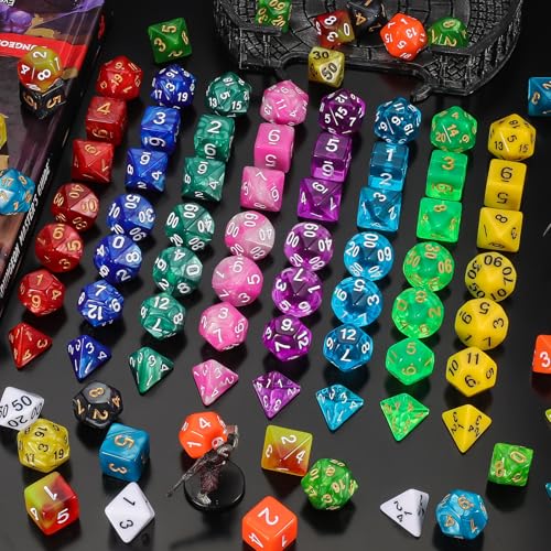 QMay DND Dice Set 15 X 7 Polyhedral Dice (105pcs) with 1 Large Flannel Bag, D&D Dice (D4 D6 D8 D10 D% D12 D20) for Dungeons and Dragons RPG MTG Table Games - color: 15 Sets-105pcs