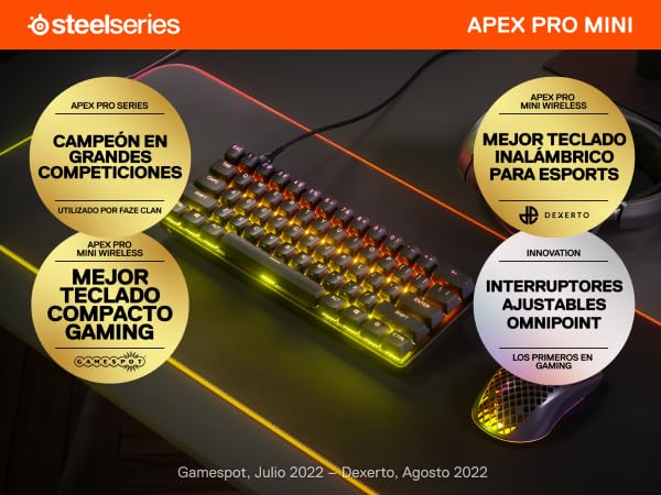 SteelSeries Apex Pro Mini HyperMagnetic Gaming Keyboard – Adjustable Actuation – Compact 60% Form Factor – RGB – PBT Keycaps – USB-C - size: Pro Mini 60%, style: Gen 2 Wired
