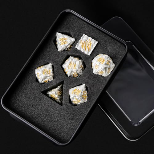 Dragon Scales Metal Dice Set with Intricate Dragon Claw Engravings - Gift Metal Box for D&D, MTG, RPG Tabletop Games（White） - color: White Dragon Scale (Dragon Claw)