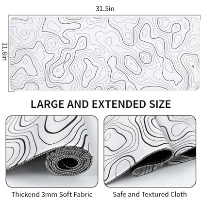 White Mouse Pad, Topographic Mouse Pad for Desktop | Large Gaming Mousepad, Stitched Edges & Non-slip Base, XL Long Mousepad for Desktop Office Gaming Home - color: Topographic Contour